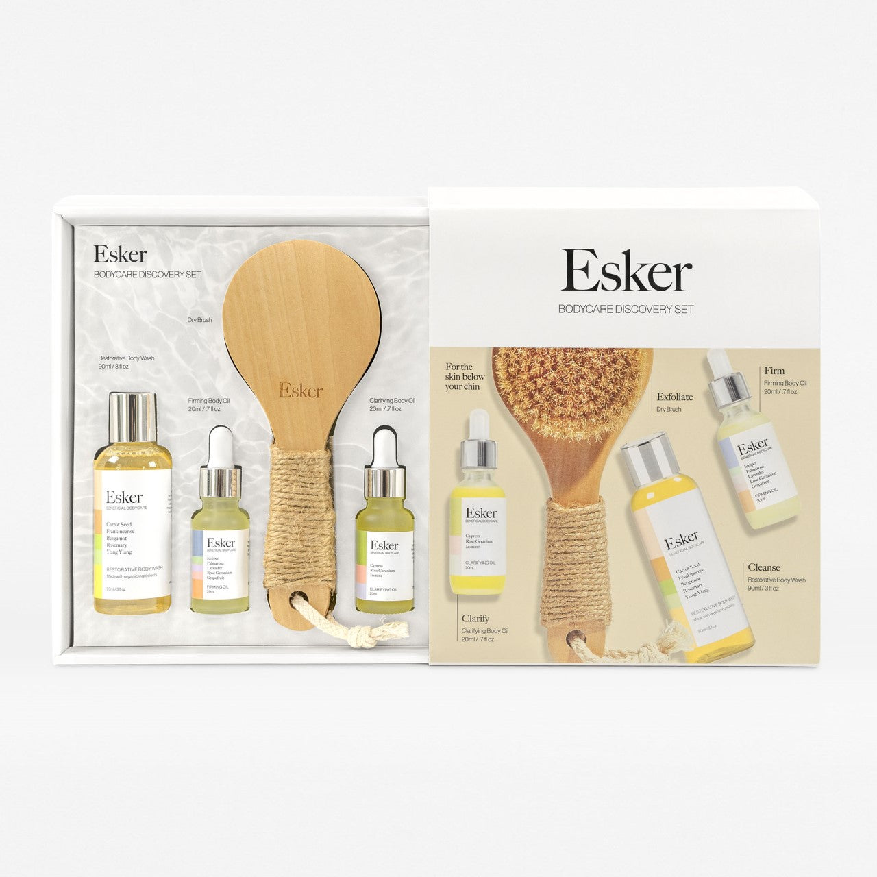 Esker Bodycare Discovery Set with dry brush and body oils
